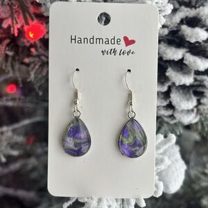 Handmade Purple Acrylic Pour Marble Teardrop Dangle Earrings Hypoallergenic Gift